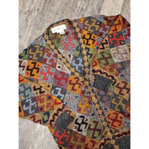 Peruvian Connection alpaca wool deep v button cardigan sweater large geo artsy - Picture 7 of 9